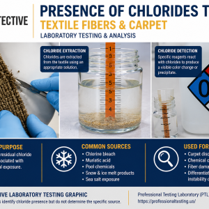Presence of Chlorides laboratory test for carpet and textile fibers using specimen extraction and chemical reagents to detect chloride contamination.