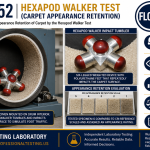 ASTM D5252 Hexapod Walker Test apparatus used to evaluate carpet appearance retention under simulated foot traffic conditions.
