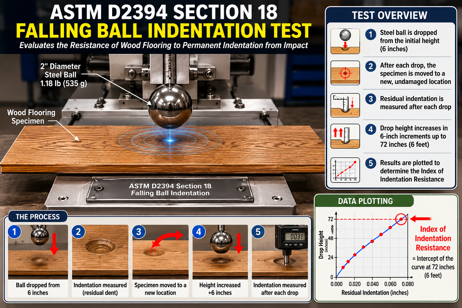 ASTM D2394 Section 18 Falling Ball Indentation