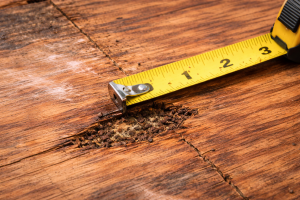 Wood decay hardwood flooring small localized area measured at approximately 2 inches