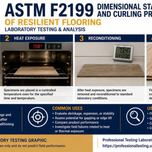 ASTM F2199 laboratory testing for dimensional stability and curling properties of resilient flooring after heat exposure.