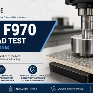 ASTM F970 Static Load Test showing resilient flooring under a concentrated static load with residual indentation measured after recovery.
